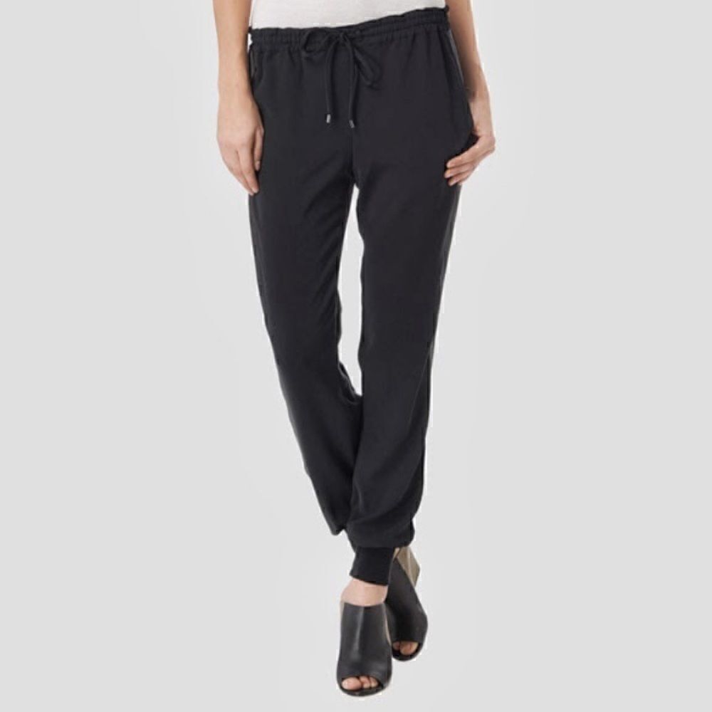 Euc Vince dressy silk joggers with leather stripe size small